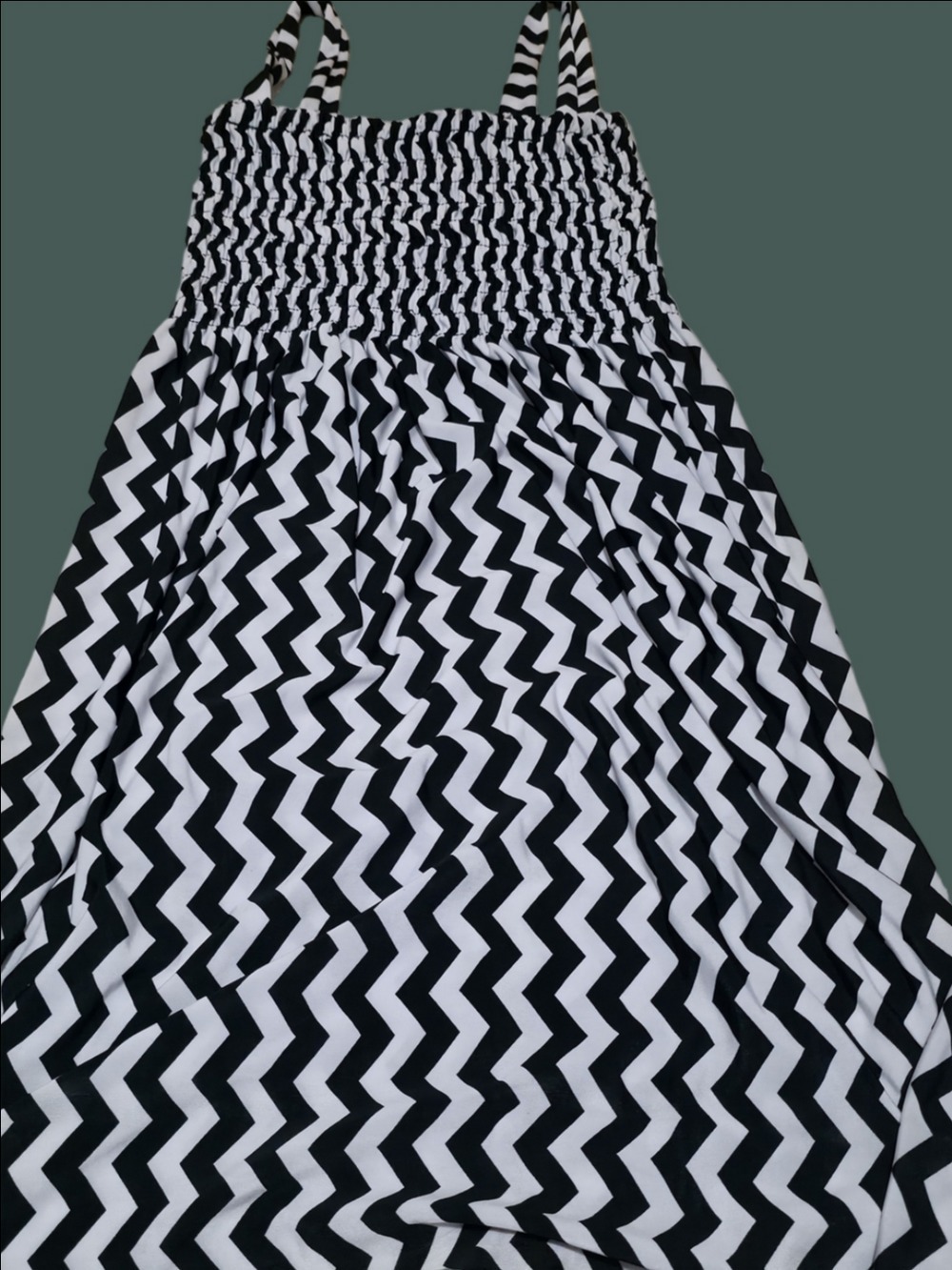 4/$25 Deal! Black & White Zigzag Smocked Mini Dress